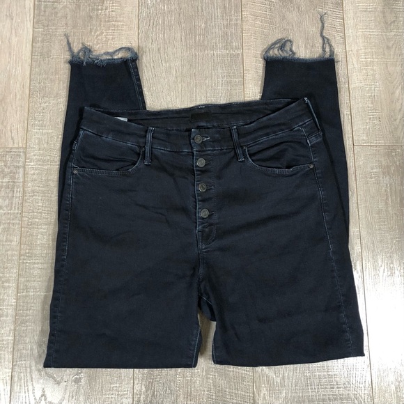MOTHER The Pixie Ankle Fray Jeans Size 32 Button Fly raw hem Dark Blue - Picture 3 of 12